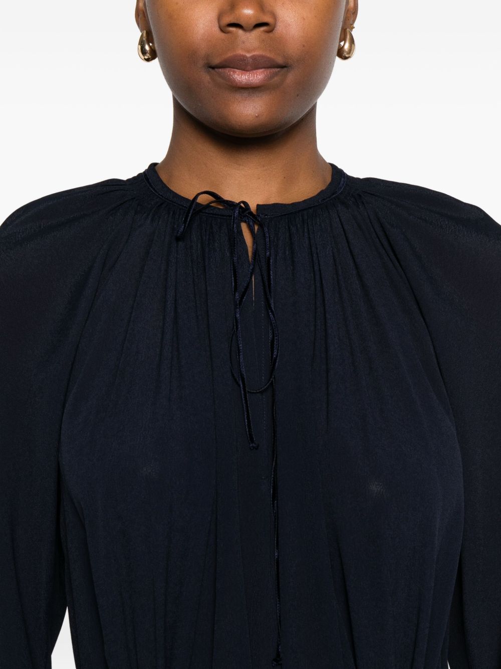 Forte Forte Navy Tie-Neck Crepe de Chine Long Dress Blue