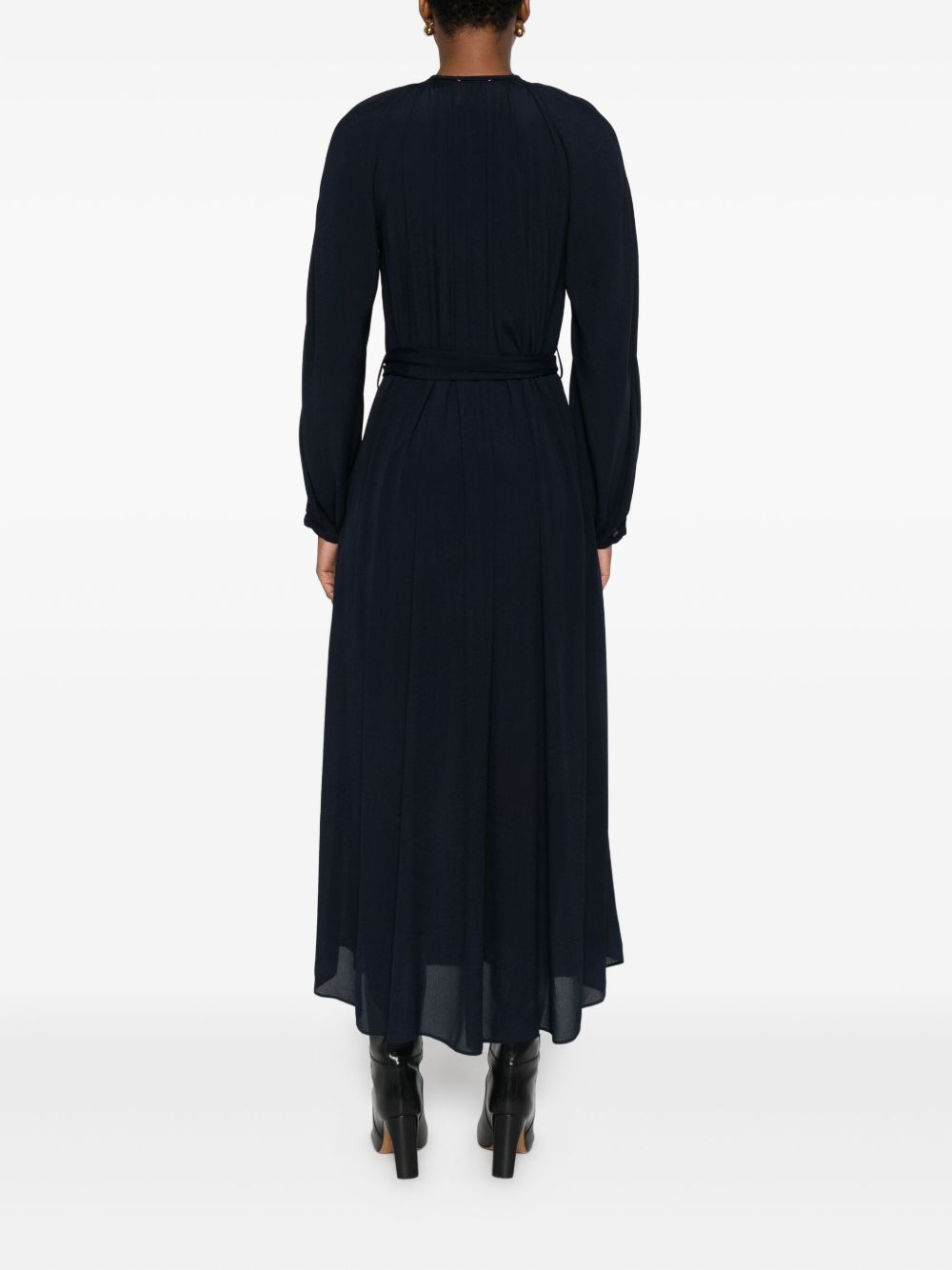 Forte Forte Navy Tie-Neck Crepe de Chine Long Dress Blue