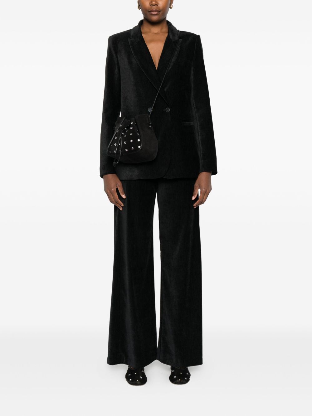 Forte Forte Velvet Double-Breasted Peak Lapel Blazer Black