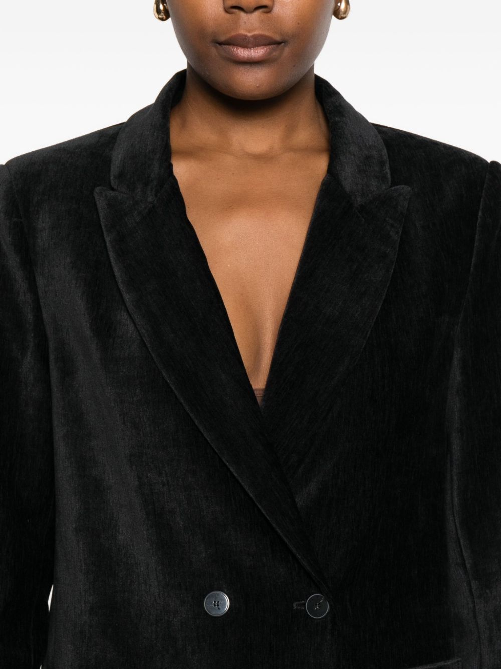 Forte Forte Velvet Double-Breasted Peak Lapel Blazer Black