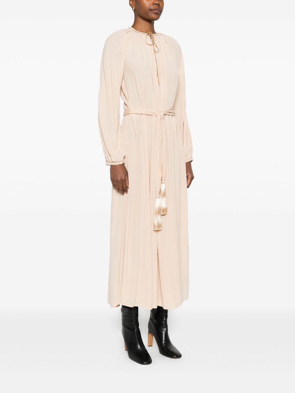 Forte Forte Crepe de Chine Tassel-Tie Long Dress Beige Beige