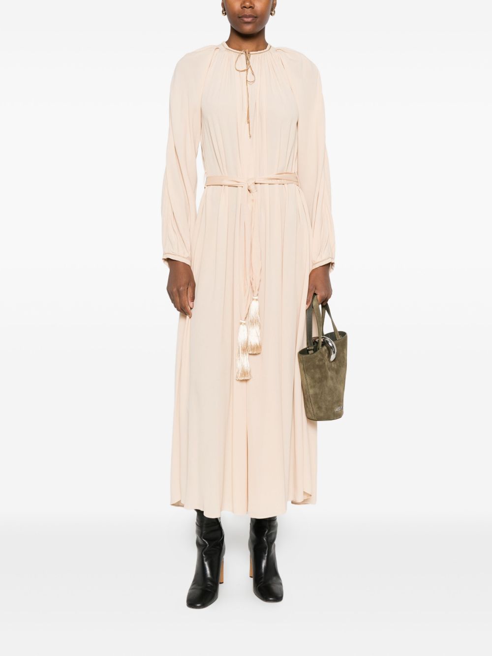 Forte Forte Crepe de Chine Tassel-Tie Long Dress Beige Beige