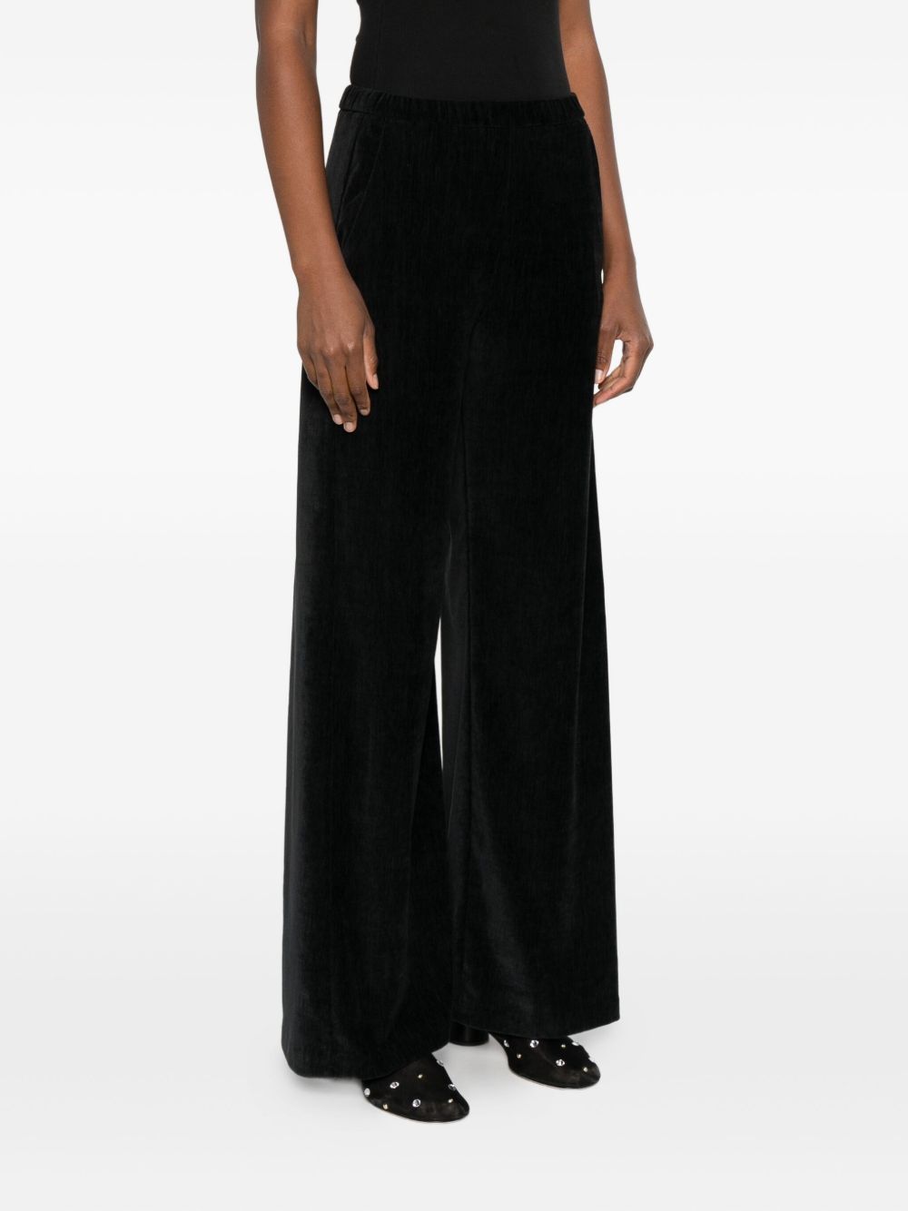 Forte Forte Velvet Wide-Leg High-Waisted Trousers Black