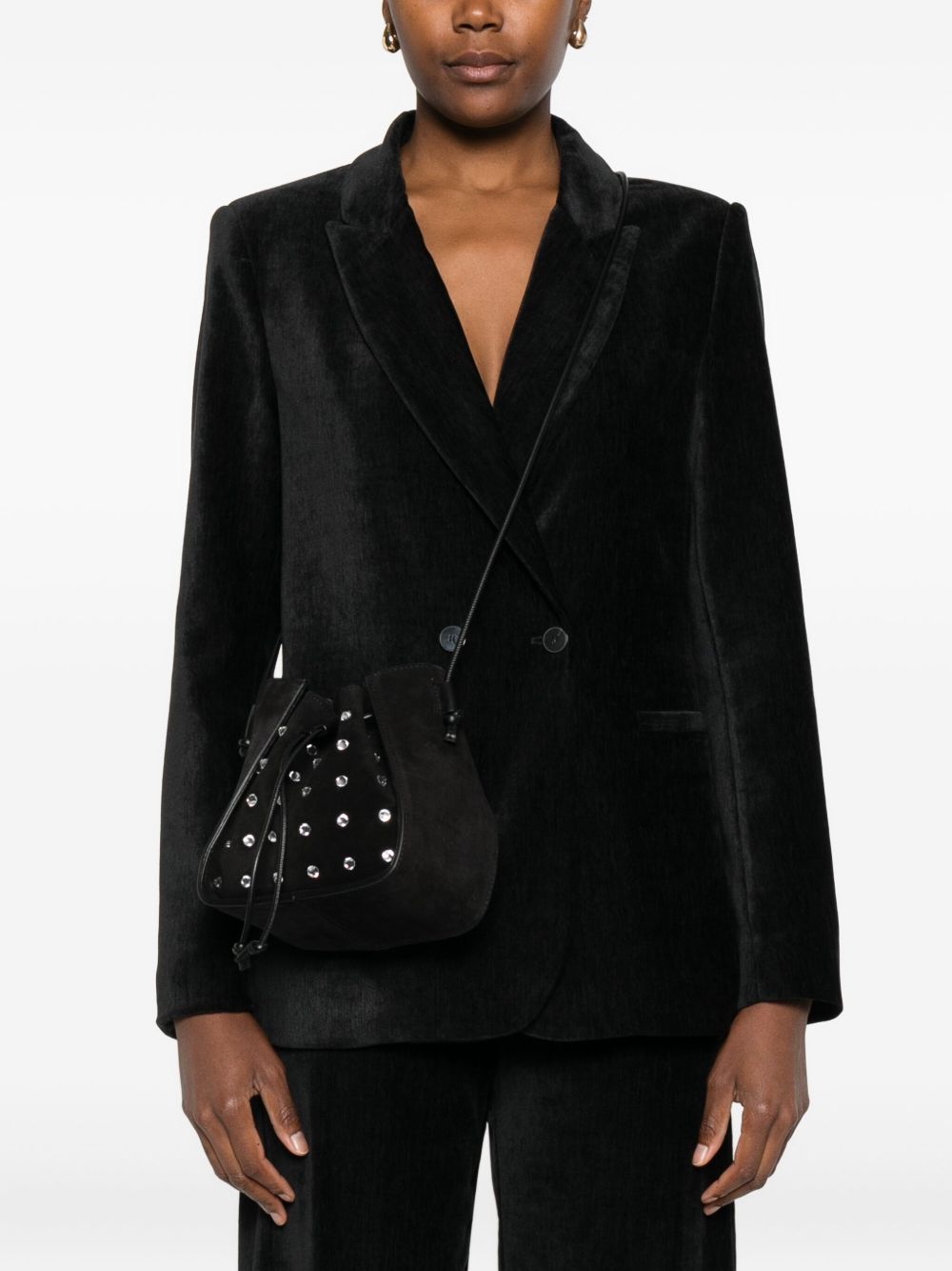 Forte Forte Small Suede Bucket Bag with Crystal Embellishments Black