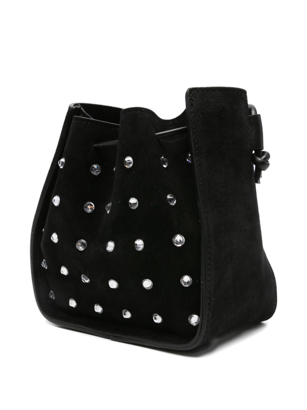 Forte Forte Small Suede Bucket Bag with Crystal Embellishments Black