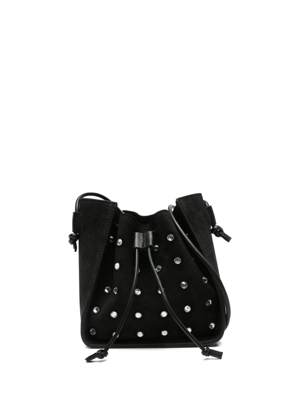 Forte Forte Small Suede Bucket Bag with Crystal Embellishments Black