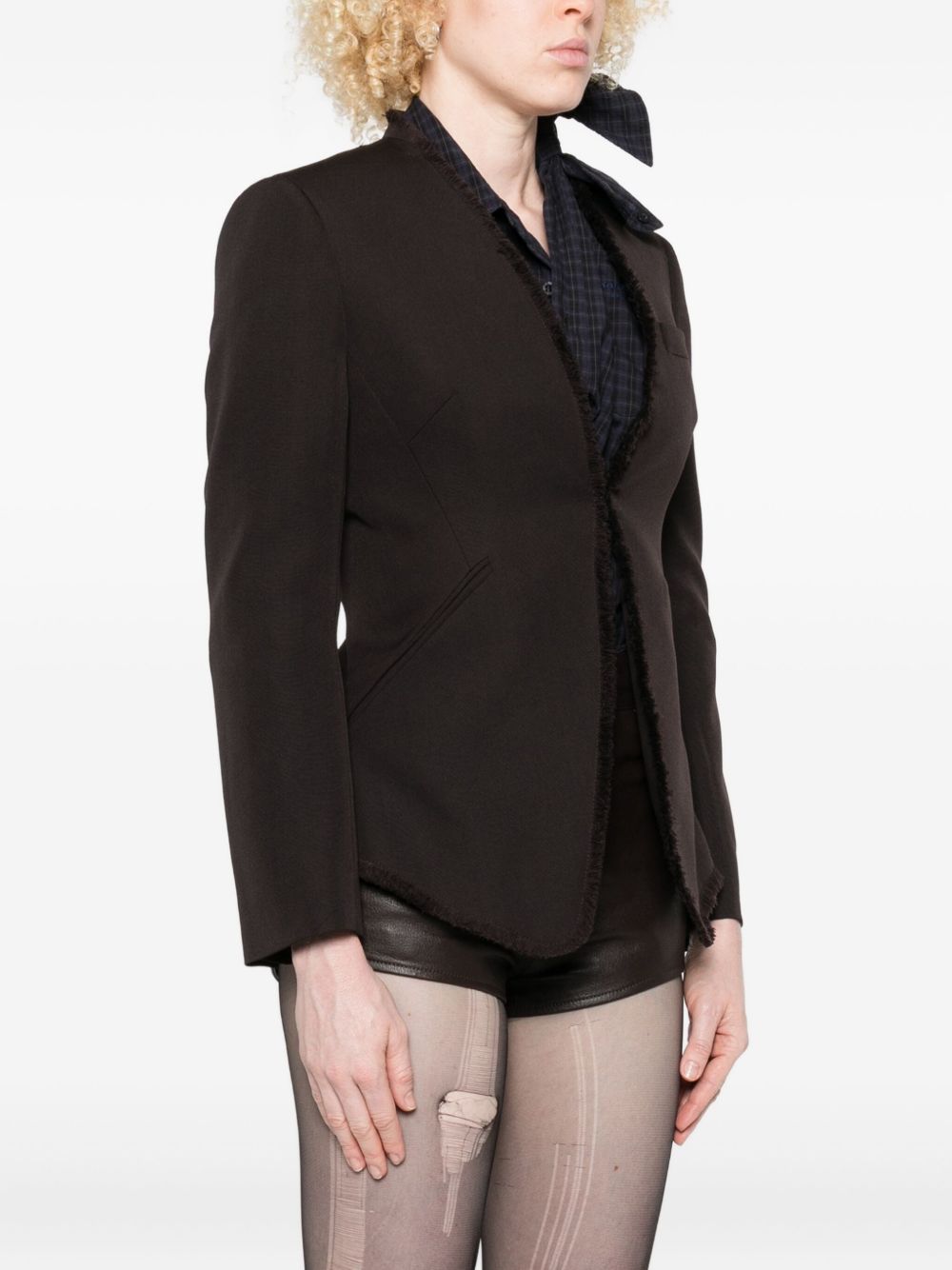 Alexander McQueen V-Neck Wool Fringed-Hem Jacket Brown