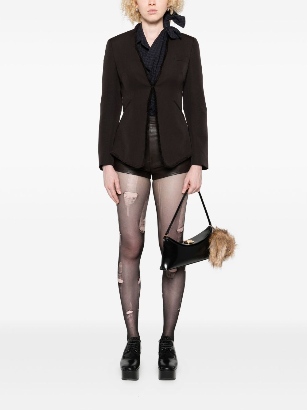 Alexander McQueen V-Neck Wool Fringed-Hem Jacket Brown