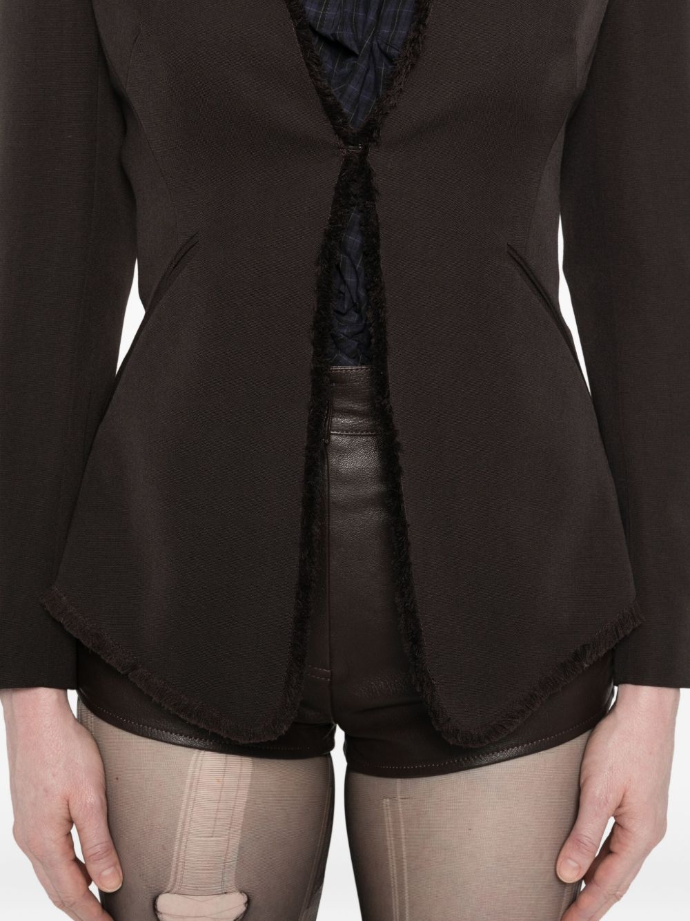 Alexander McQueen V-Neck Wool Fringed-Hem Jacket Brown