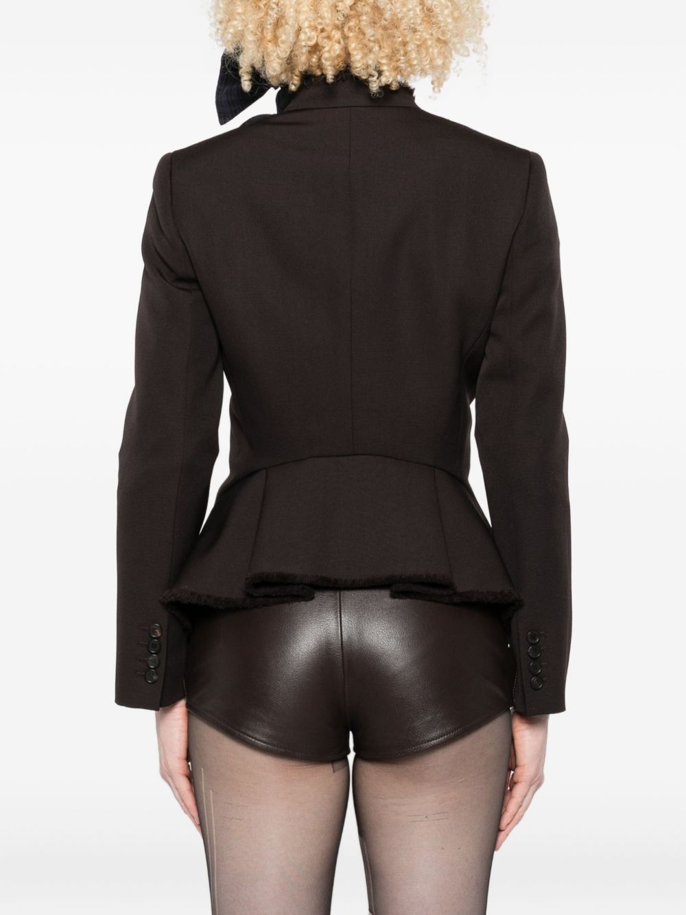 Alexander McQueen V-Neck Wool Fringed-Hem Jacket Brown