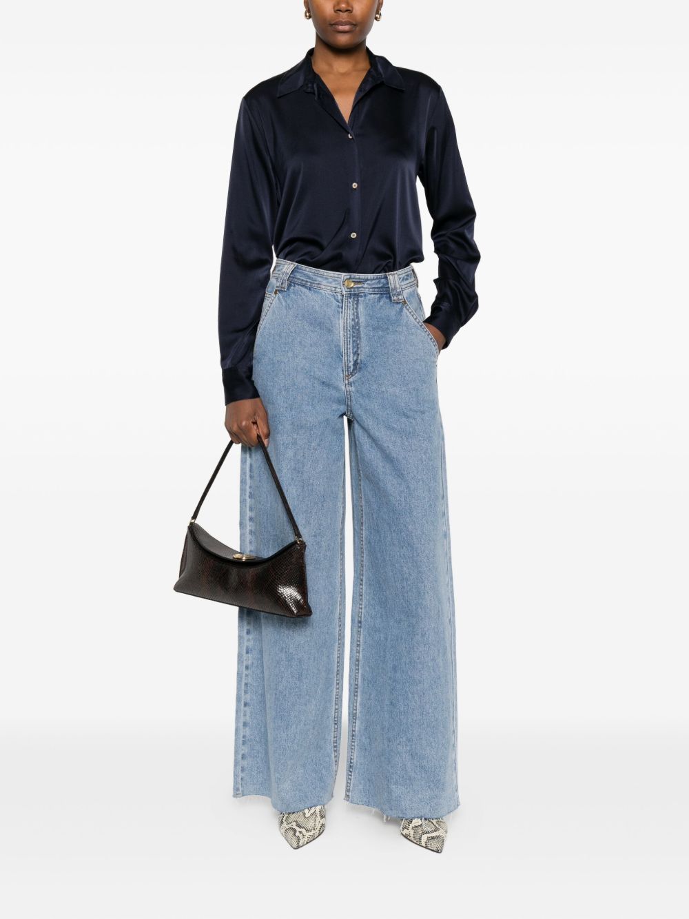 Forte Forte Silk-Blend Curved Hem Shirt Blue