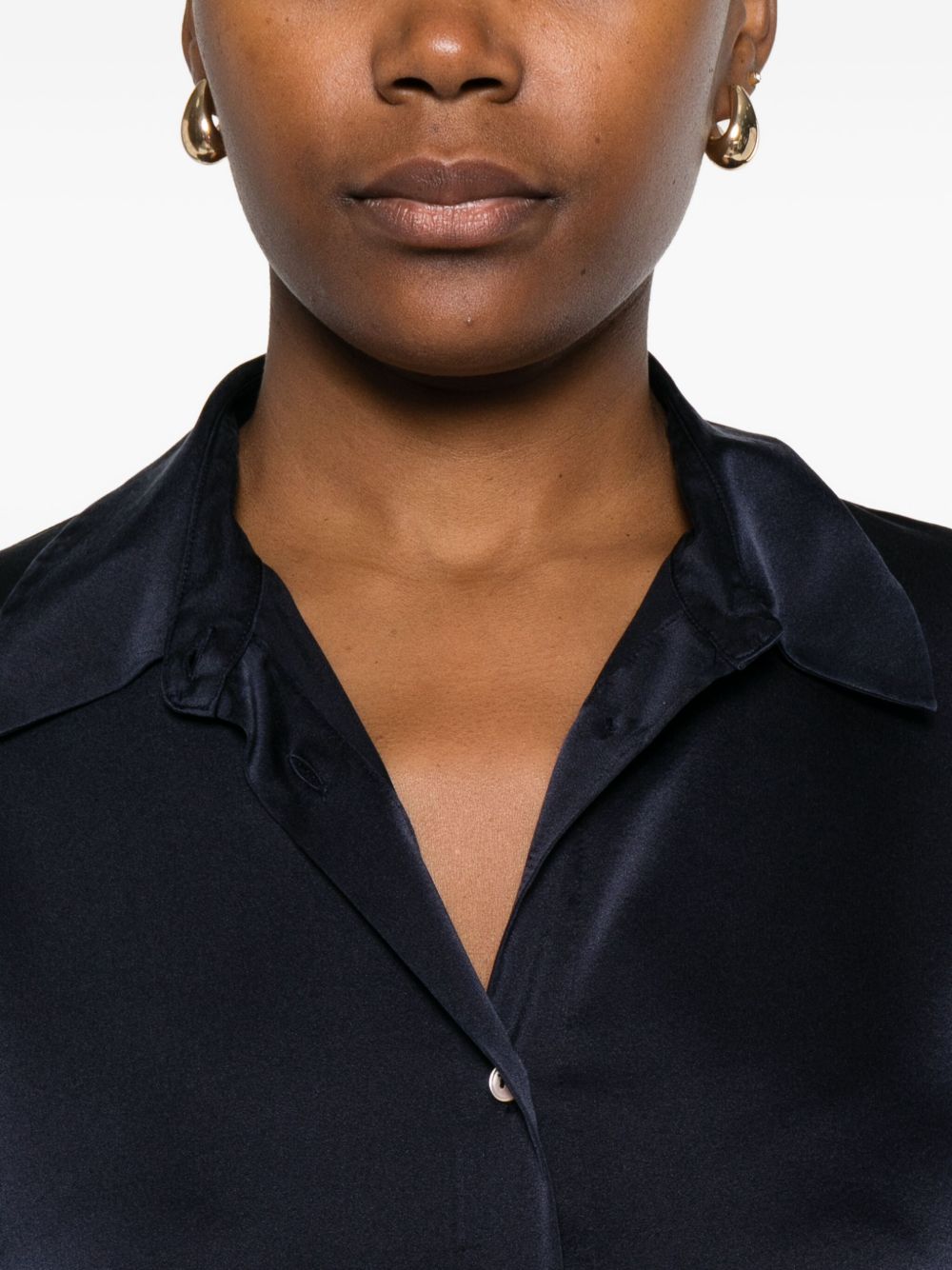 Forte Forte Silk-Blend Curved Hem Shirt Blue