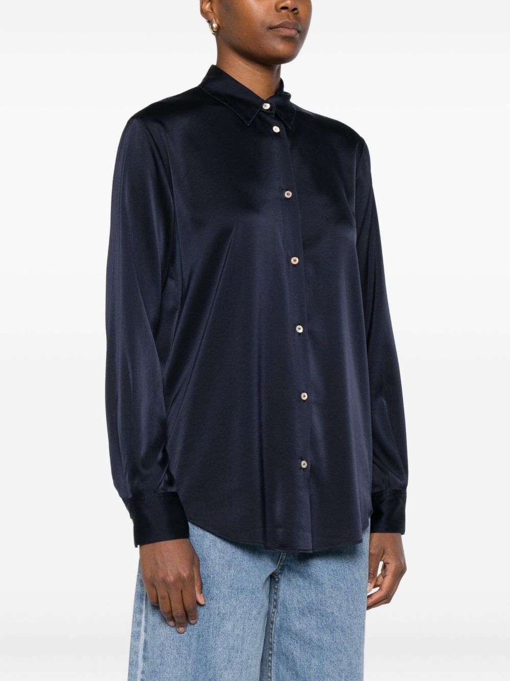 Forte Forte Silk-Blend Curved Hem Shirt Blue