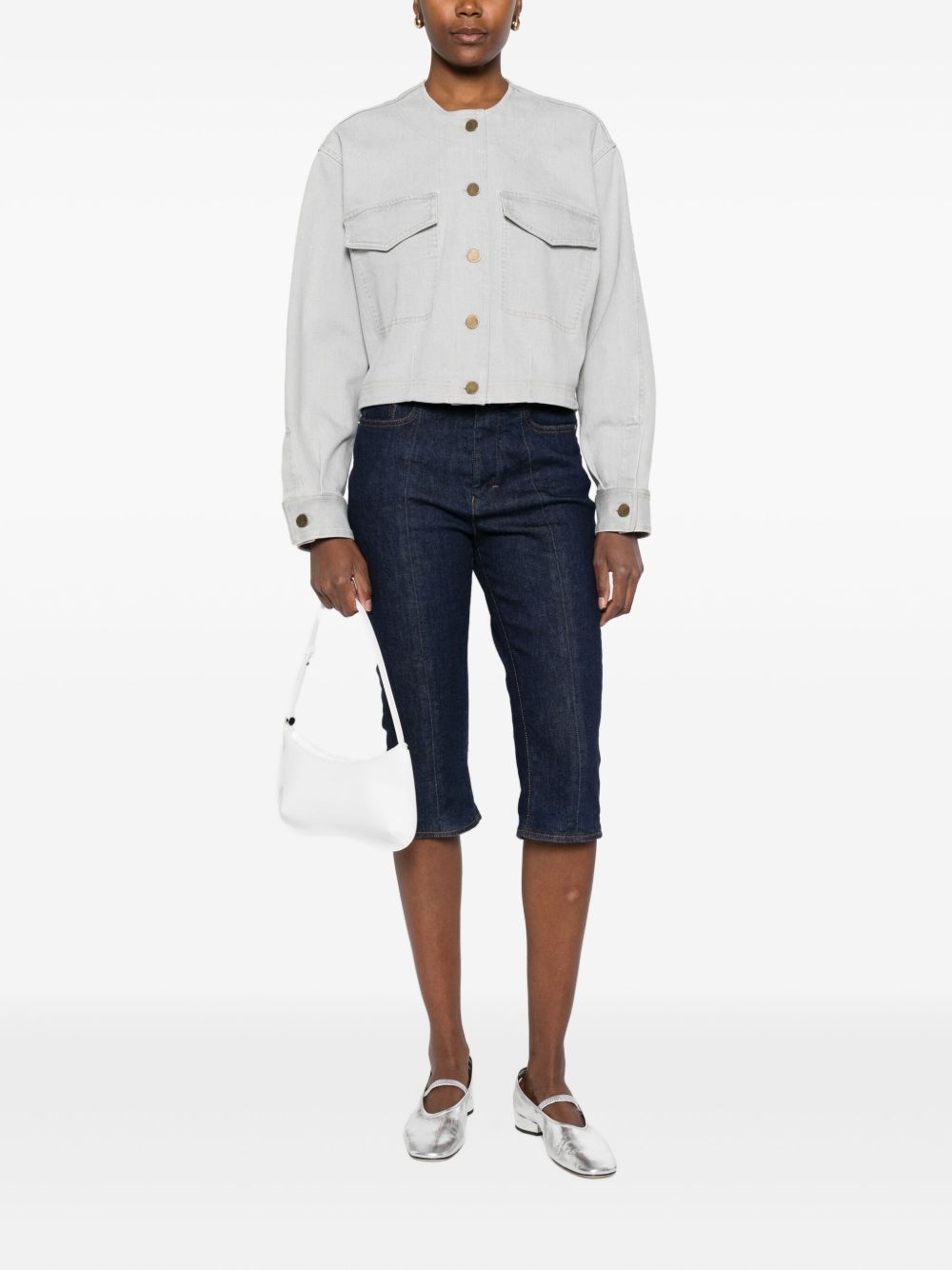 Forte Forte Denim Cotton Overshirt with Flap Pockets Grey