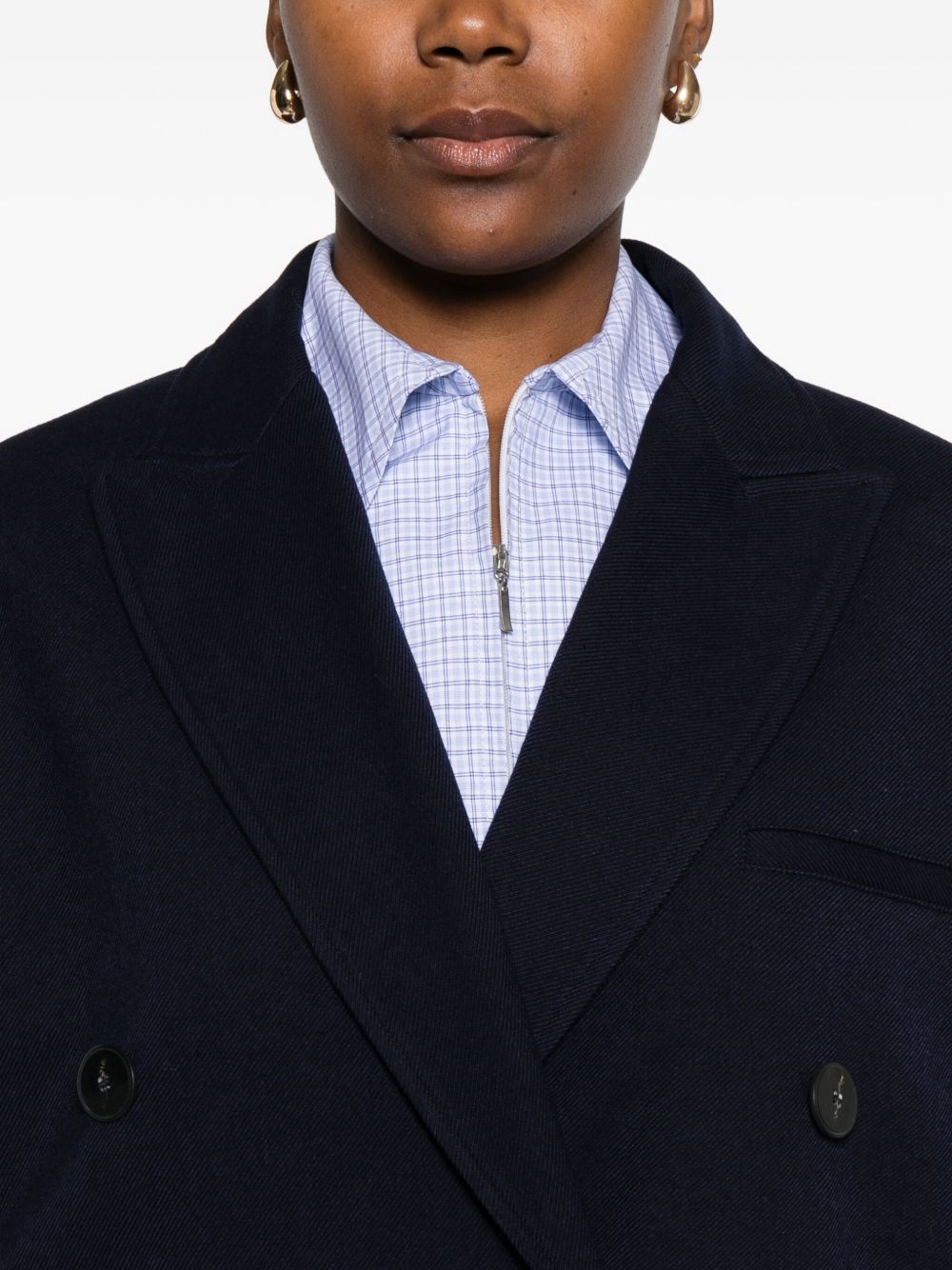 Forte Forte Double-Breasted Wool Jacket in Navy Blue Blue