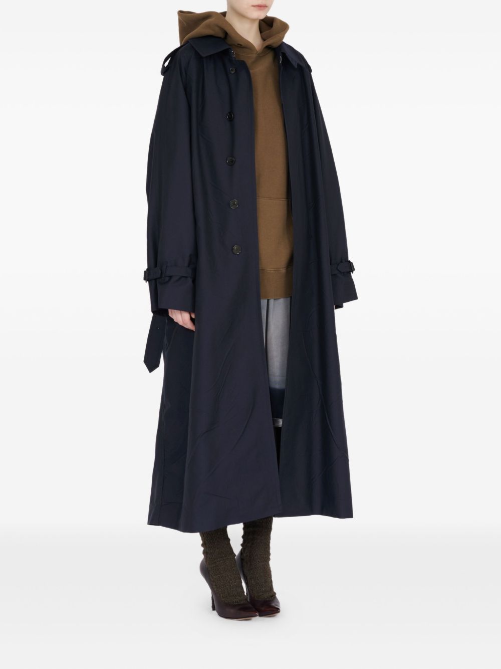 Maison Margiela Double-Breasted Wool-Blend Trench Coat Blue Blue