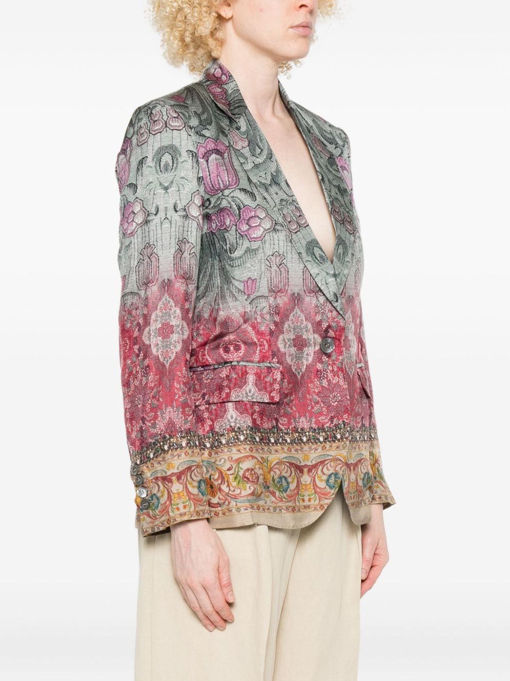 Pierre Louis Mascia Single-Breasted Silk Floral Ombré Jacket Multicolour