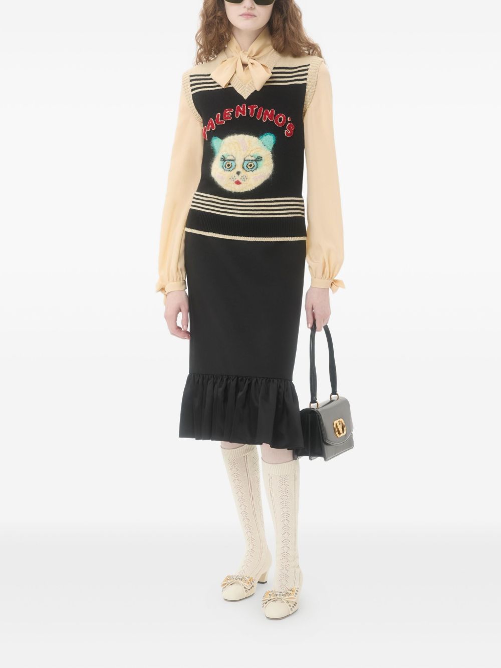 Valentino Le Chat De La Maison Wool Vest with Cat Motif Black Black