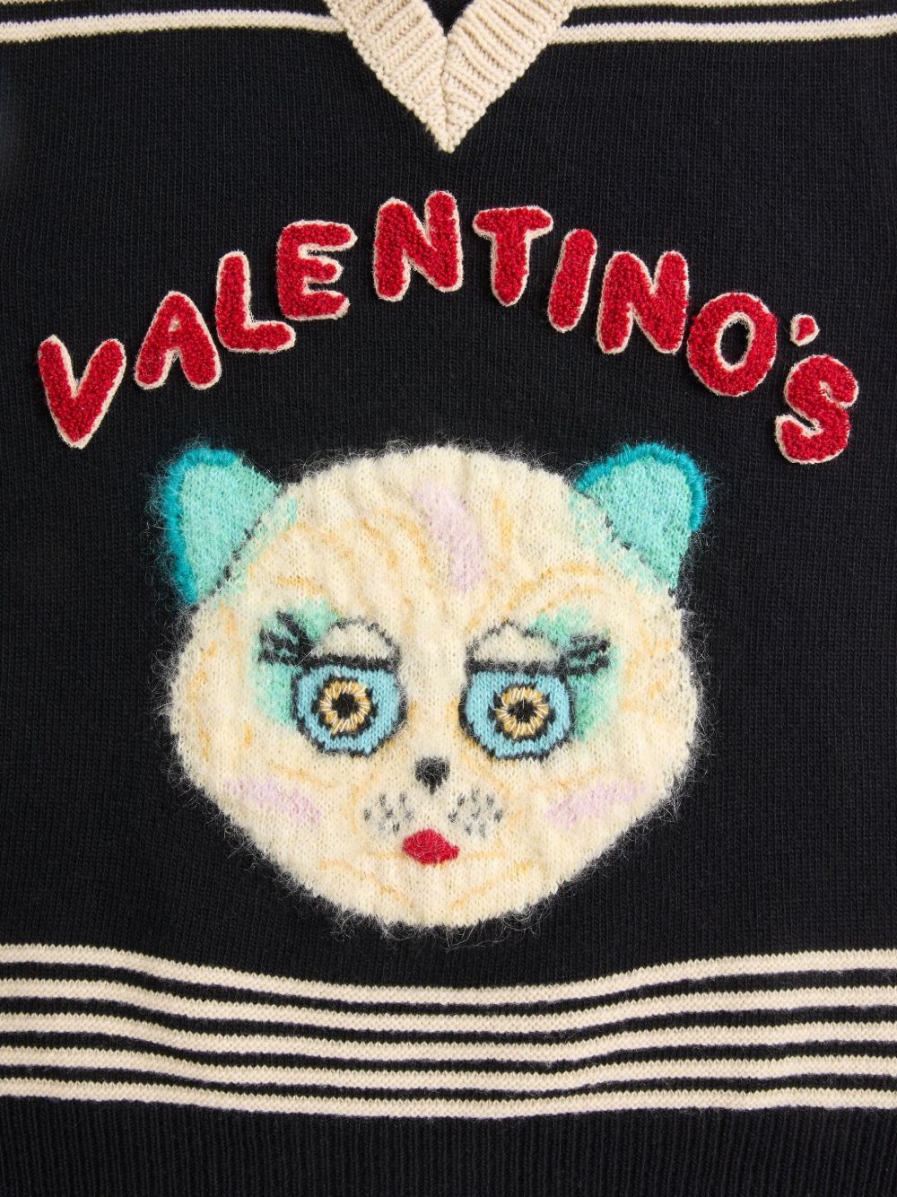 Valentino Le Chat De La Maison Wool Vest with Cat Motif Black Black