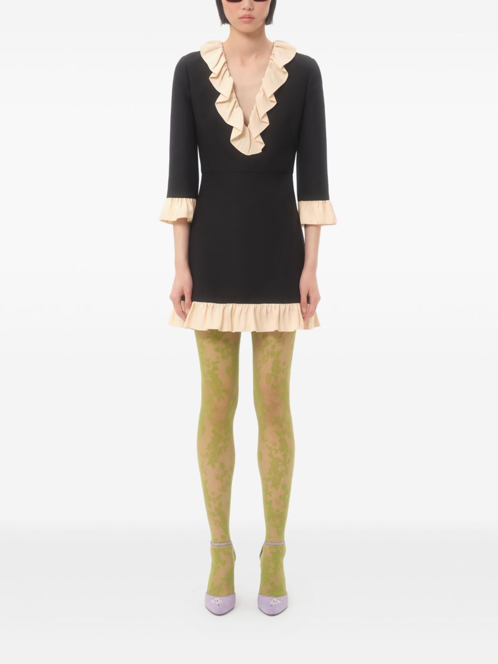 Valentino Ruffle-Trim Wool and Silk Mini Dress Black Black