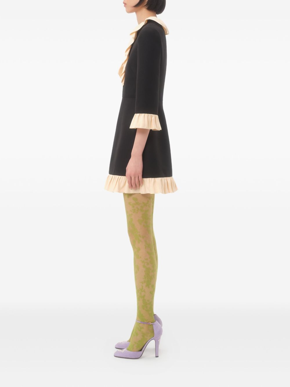 Valentino Ruffle-Trim Wool and Silk Mini Dress Black Black
