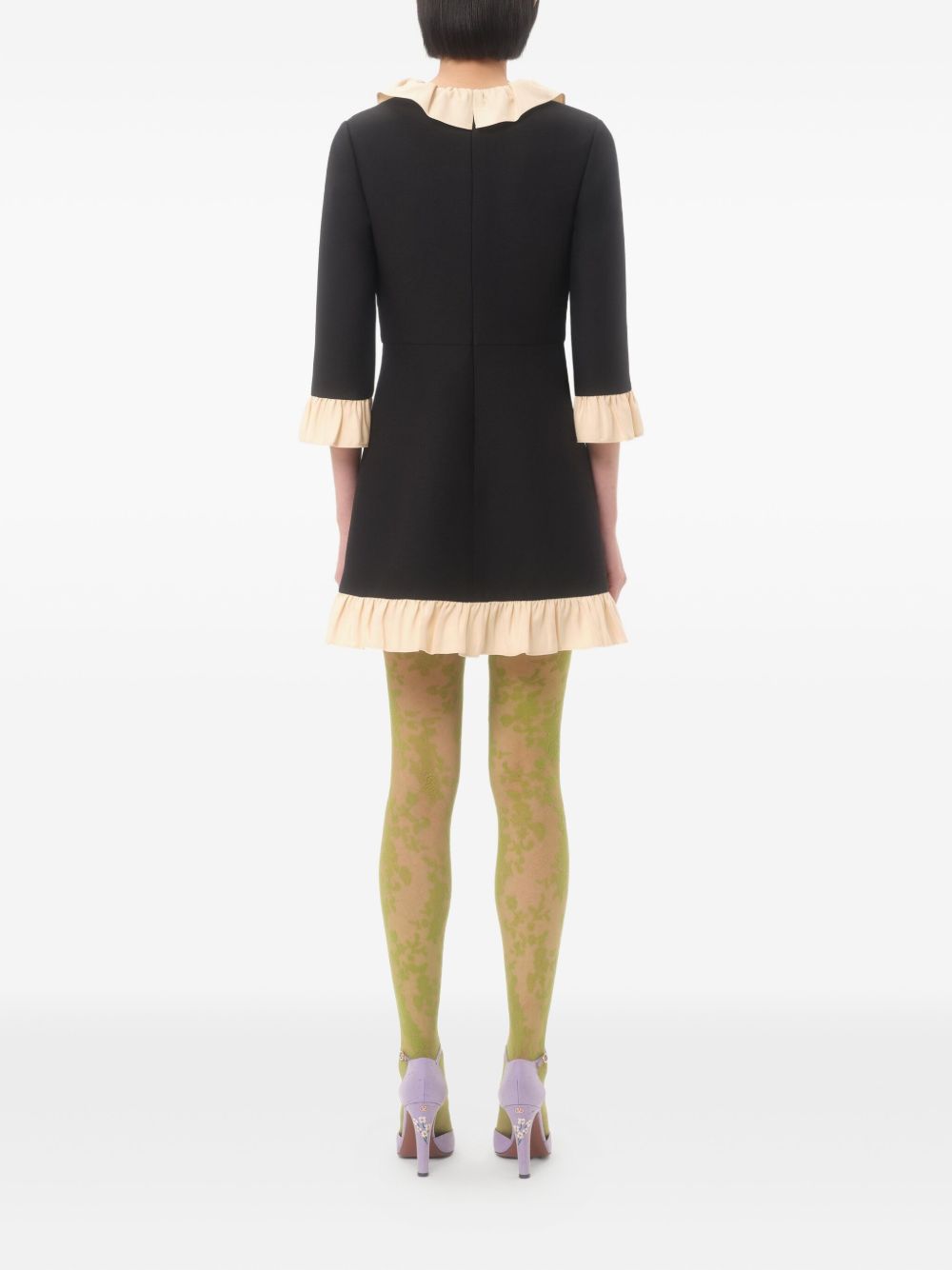 Valentino Ruffle-Trim Wool and Silk Mini Dress Black Black