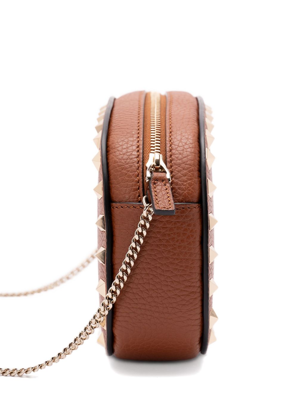 Valentino Garavani Rockstud Brown Calf Leather Mini Clutch With Gold-Tone Studs Leather Brown