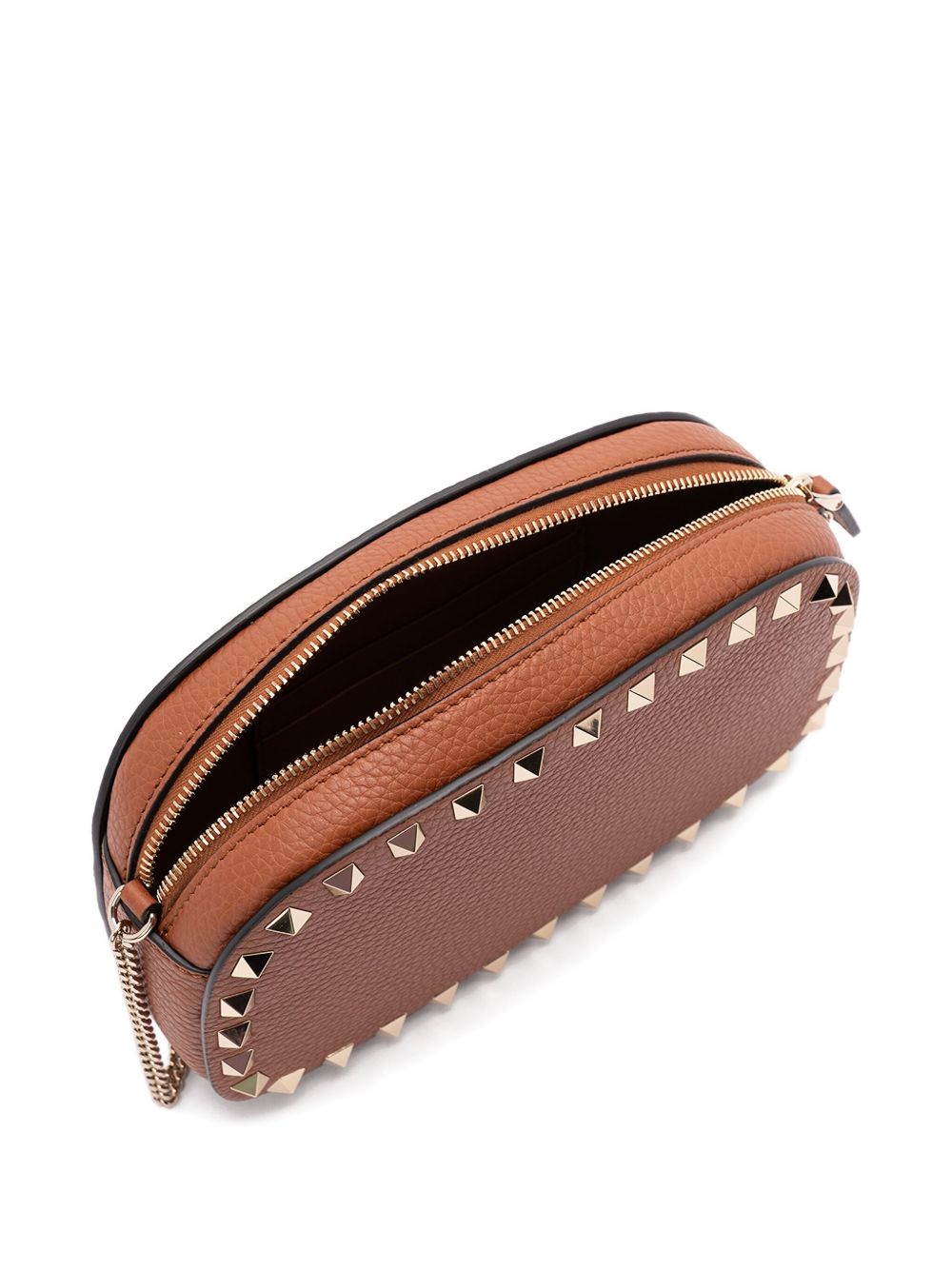 Valentino Garavani Rockstud Brown Calf Leather Mini Clutch With Gold-Tone Studs Leather Brown