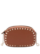 Valentino Garavani Rockstud Brown Calf Leather Mini Clutch With Gold-Tone Studs Leather Brown