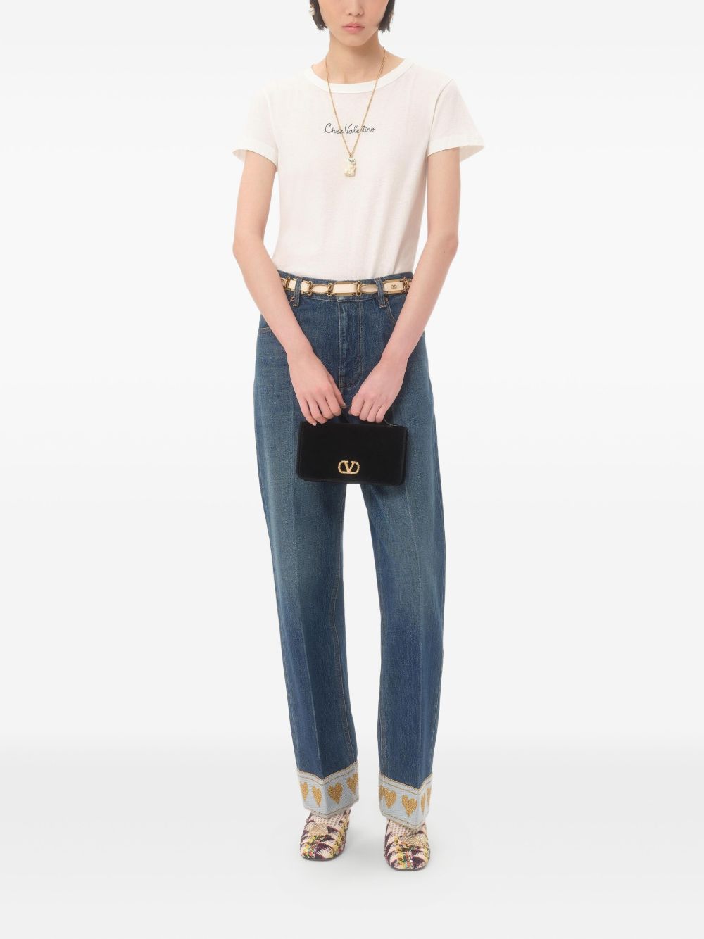 Valentino Garavani VLogo Signature Velvet Chain Wallet Black