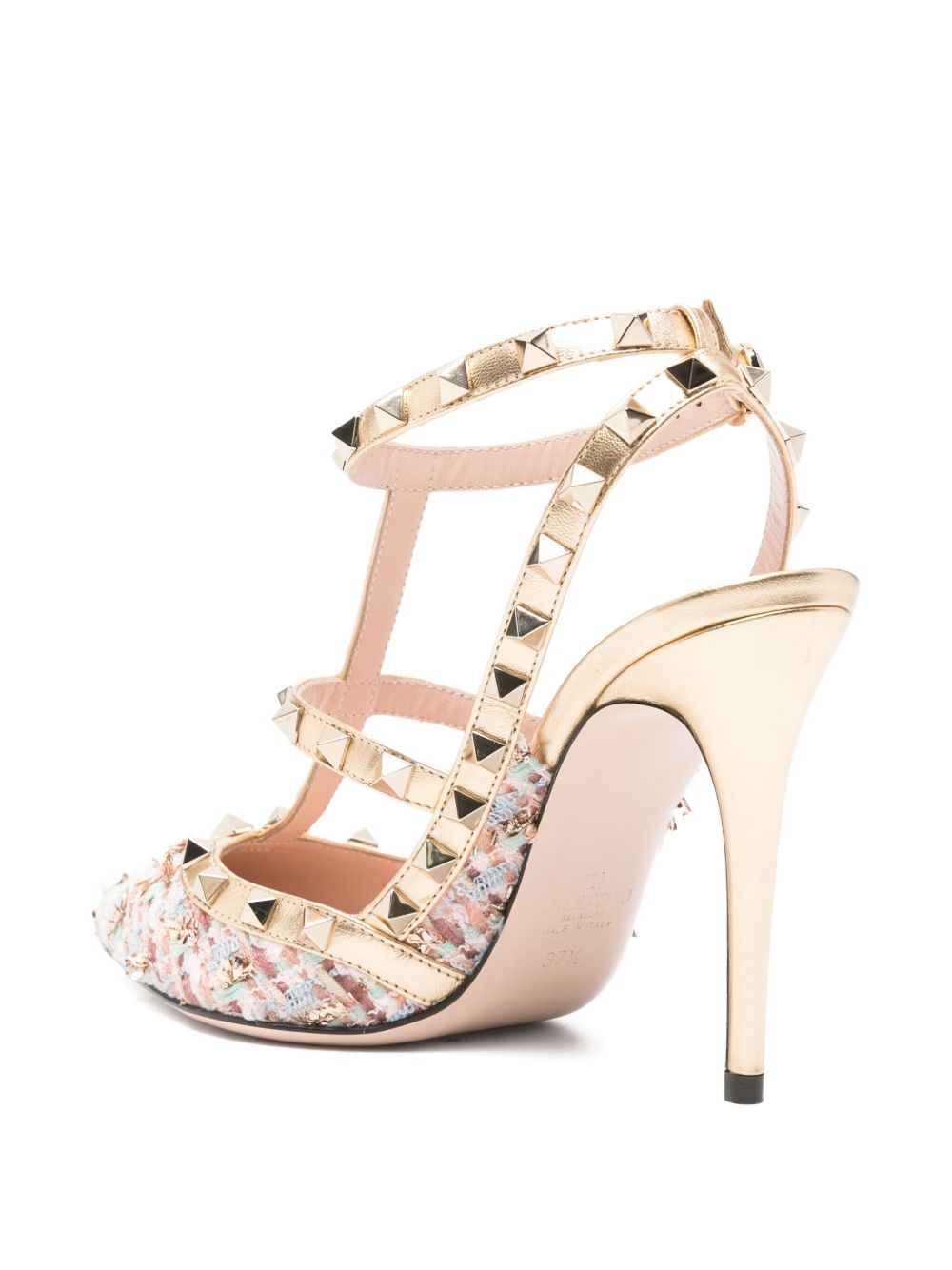 Valentino Garavani Rockstud Tweed Slingback Pumps with Heel Powder