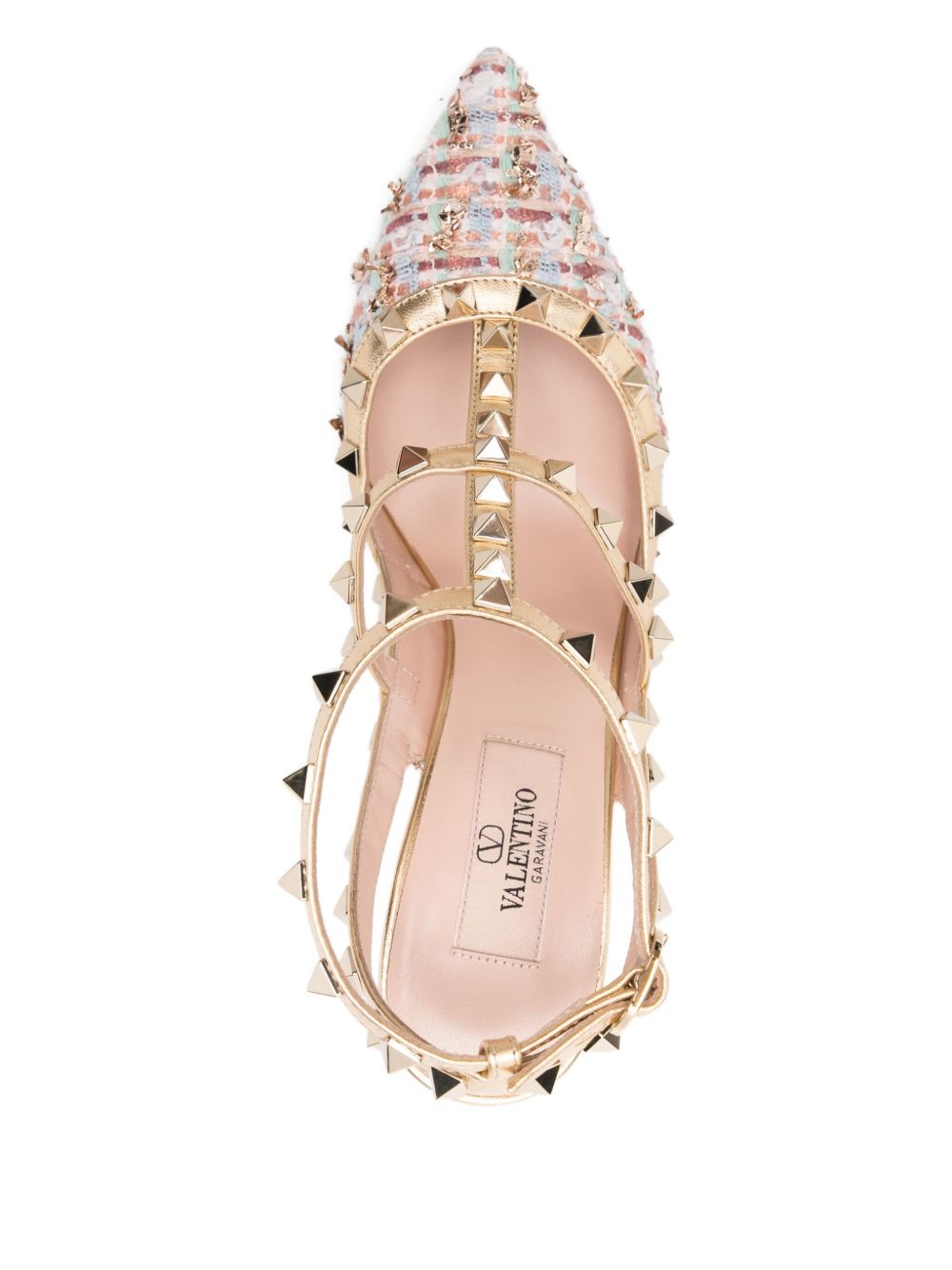 Valentino Garavani Rockstud Tweed Slingback Pumps with Heel Powder