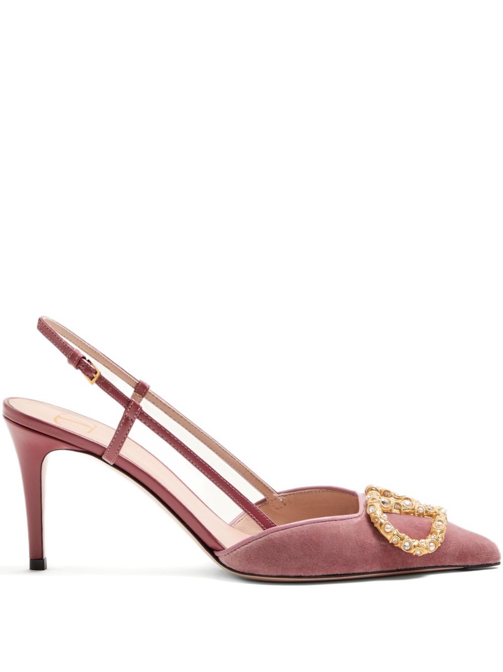 Valentino Garavani VLogo Signature Velvet Slingback Pumps With Heel Powder