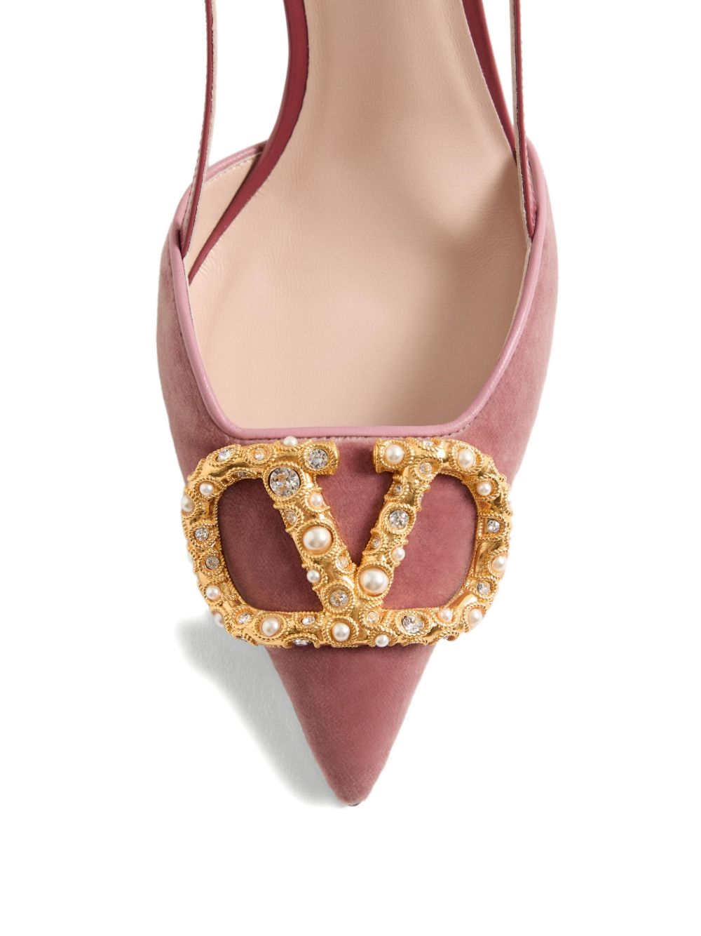 Valentino Garavani VLogo Signature Velvet Slingback Pumps With Heel Powder