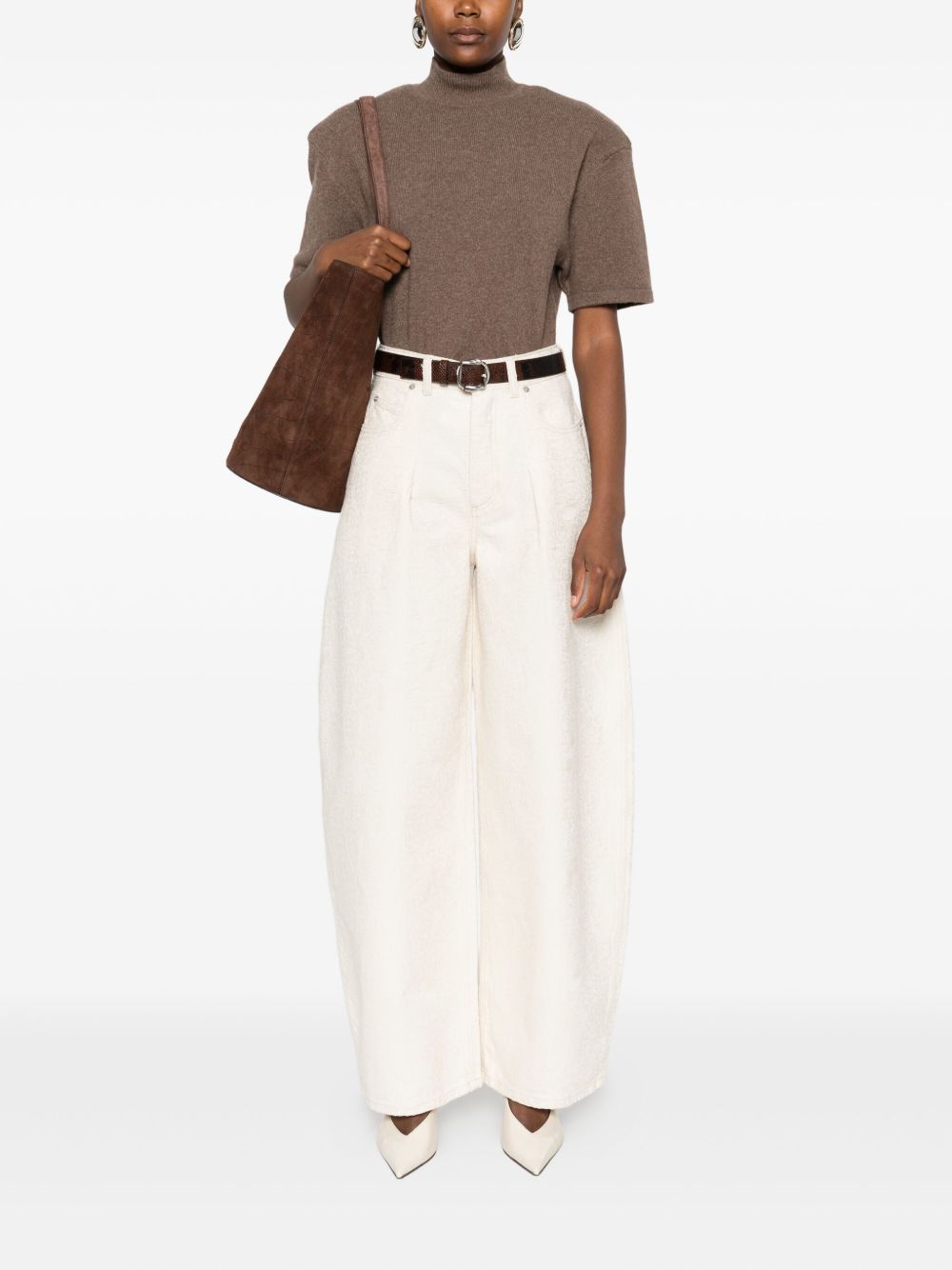 JACQUEMUS Le De-Nimes Ovalo Pleated High-Waist Tapered Jeans White White