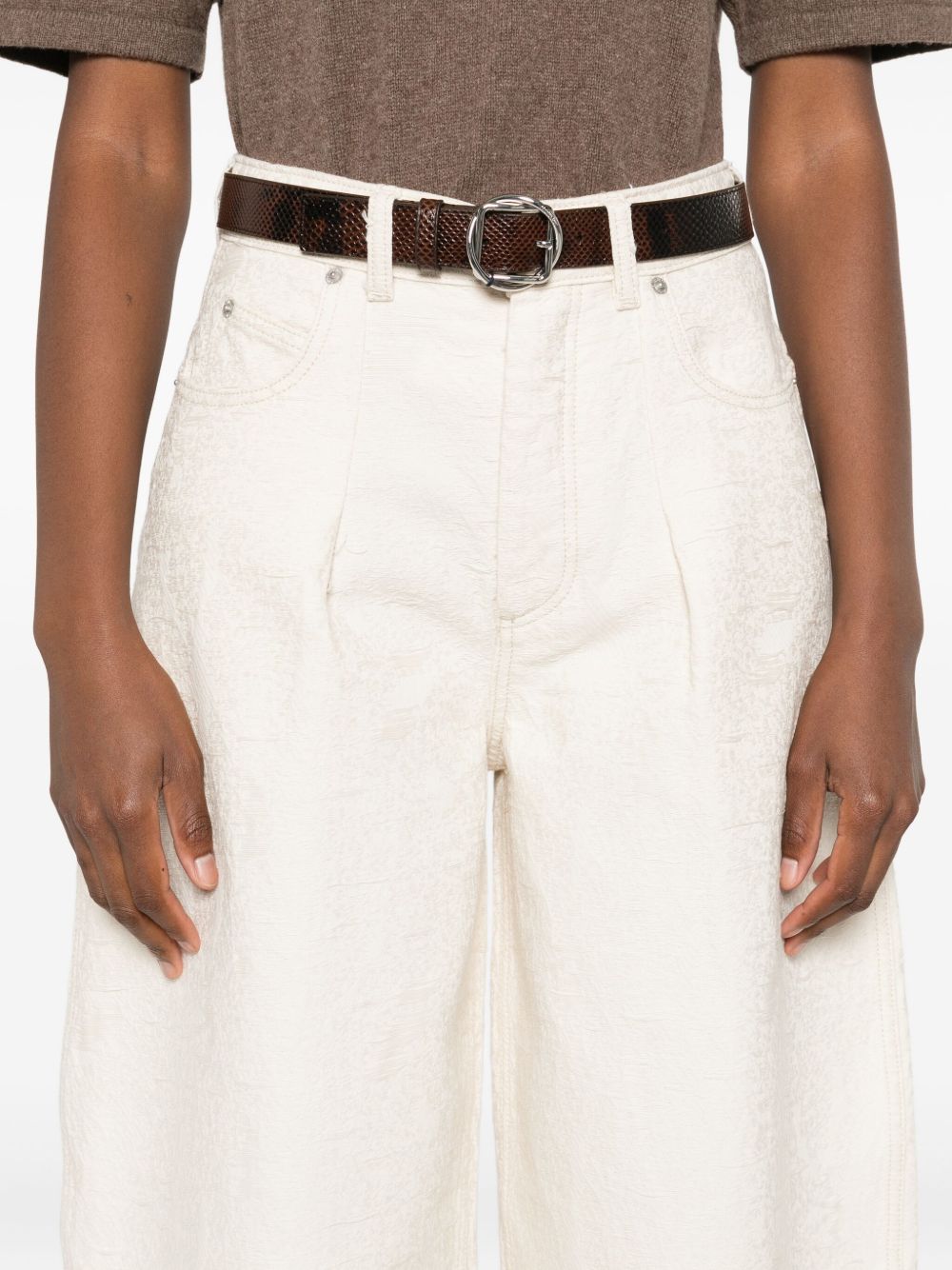 JACQUEMUS Le De-Nimes Ovalo Pleated High-Waist Tapered Jeans White White