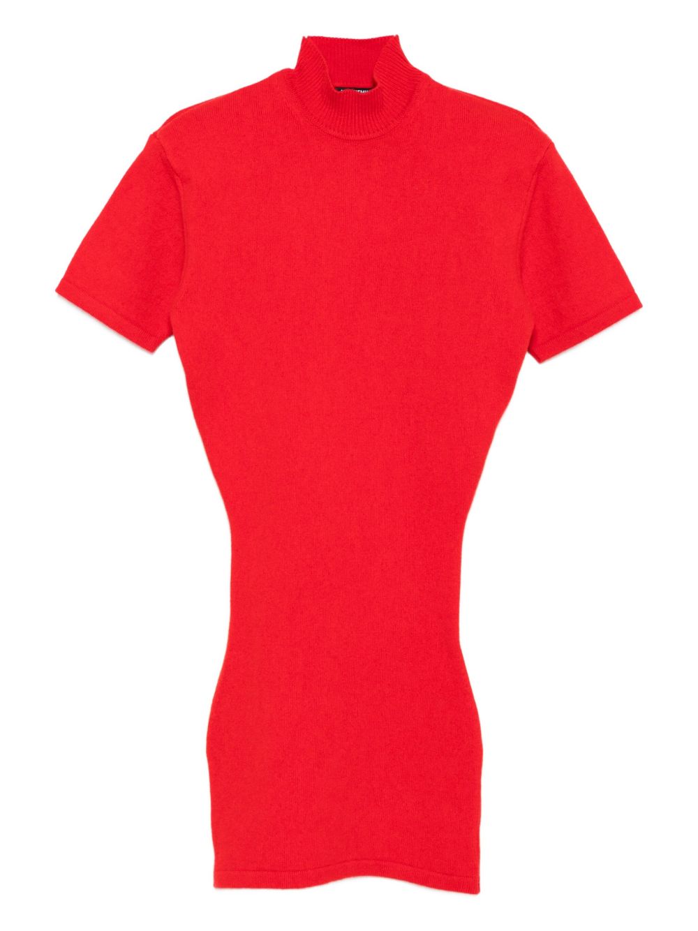 JACQUEMUS Ribbed-Knit High Neck Short Dress Red red