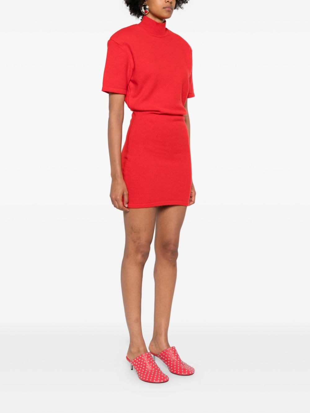 JACQUEMUS Ribbed-Knit High Neck Short Dress Red red