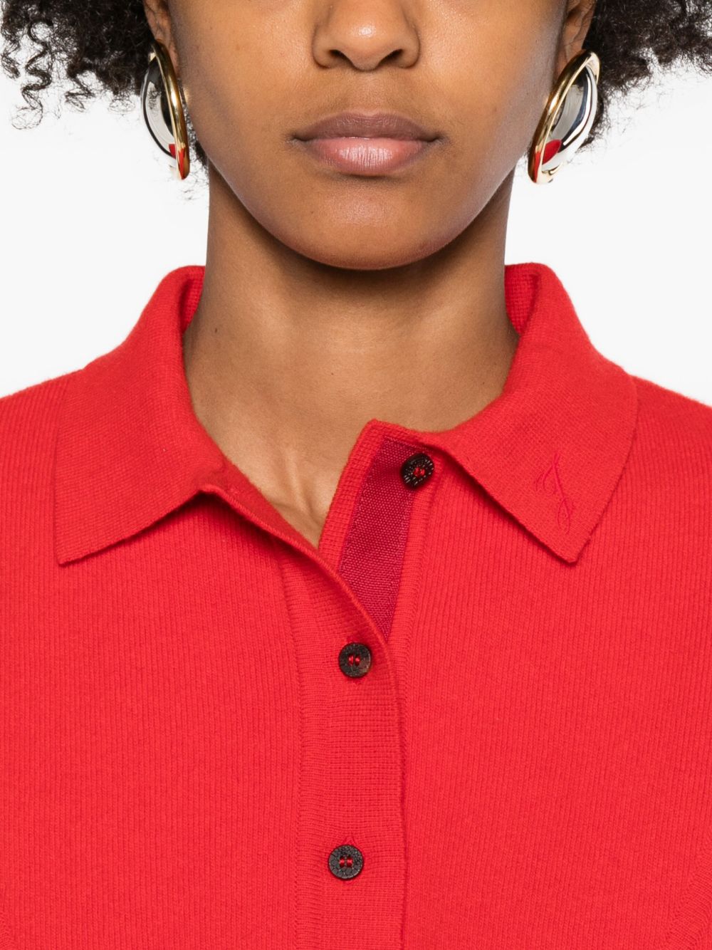 JACQUEMUS La Maille Vareuse Ribbed Long-Sleeve Polo Shirt Red Red