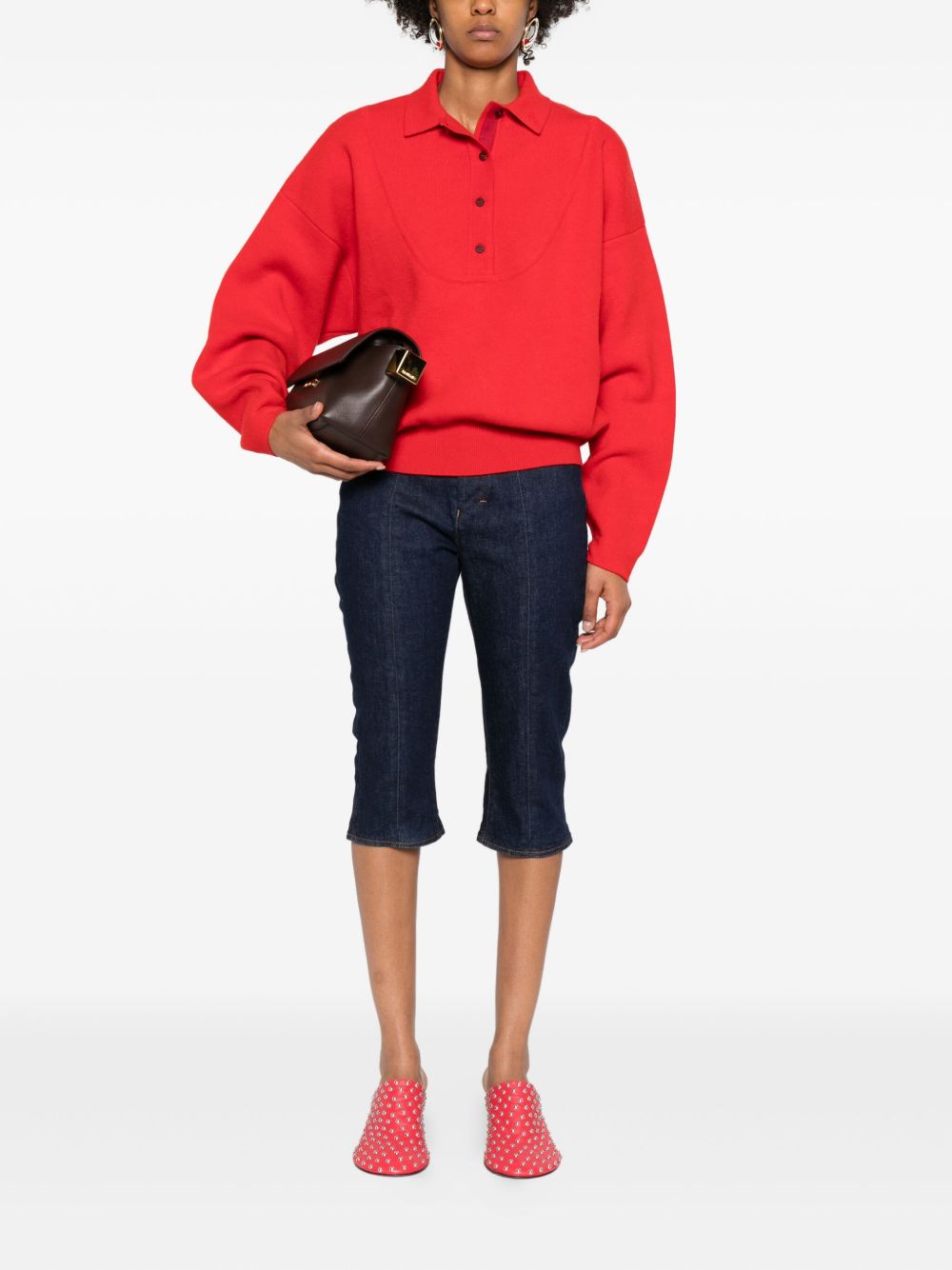 JACQUEMUS La Maille Vareuse Ribbed Long-Sleeve Polo Shirt Red Red