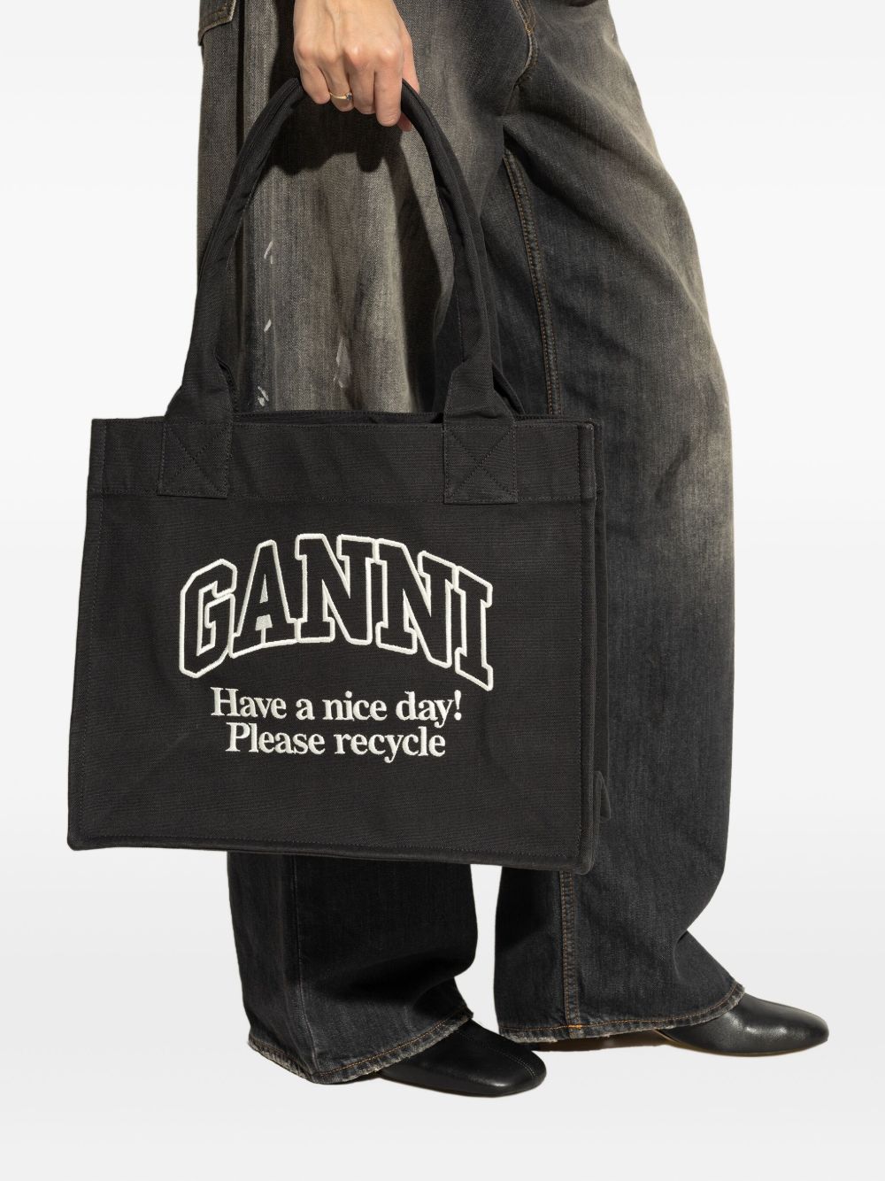 Ganni Recycled Cotton Large Tote Bag Grey