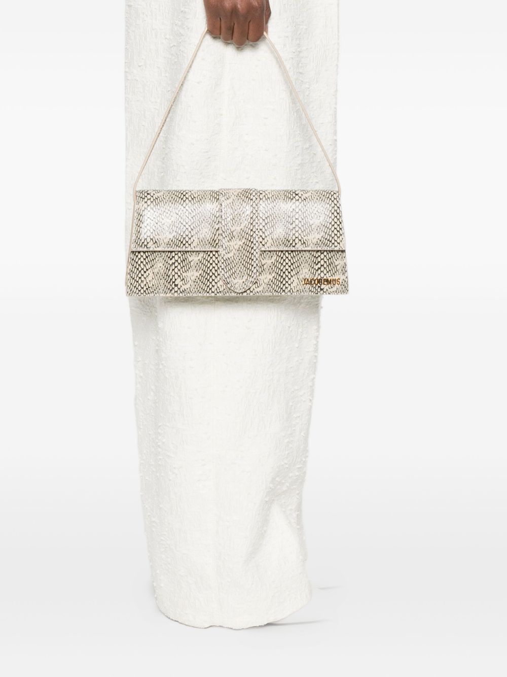 JACQUEMUS Le Bambino Long Snakeskin-Print Shoulder Bag Beige