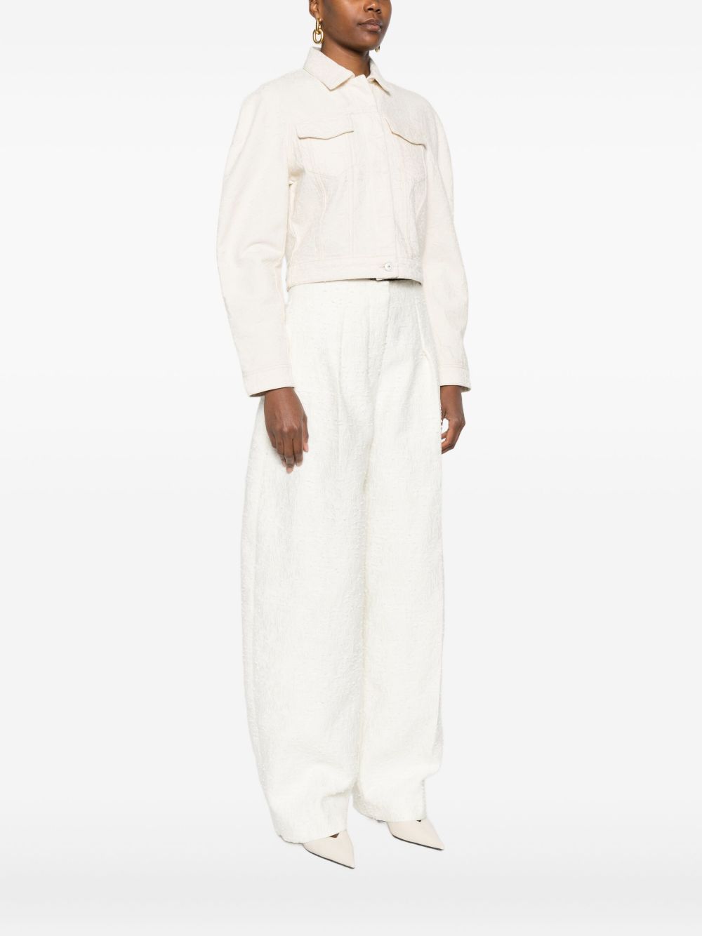 JACQUEMUS La Veste De-Nimes Cropped Off-White Denim Jacket White
