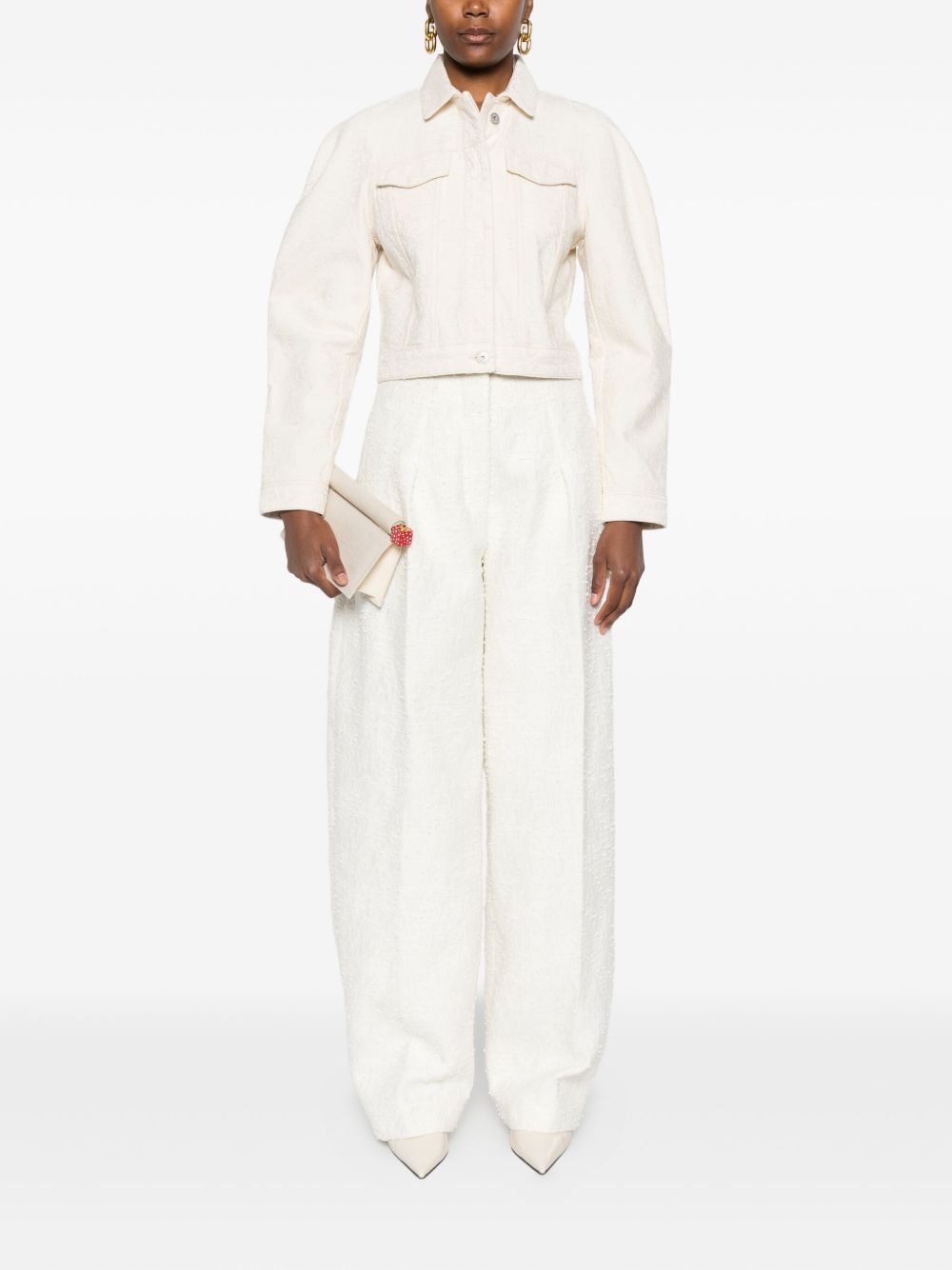 JACQUEMUS La Veste De-Nimes Cropped Off-White Denim Jacket White