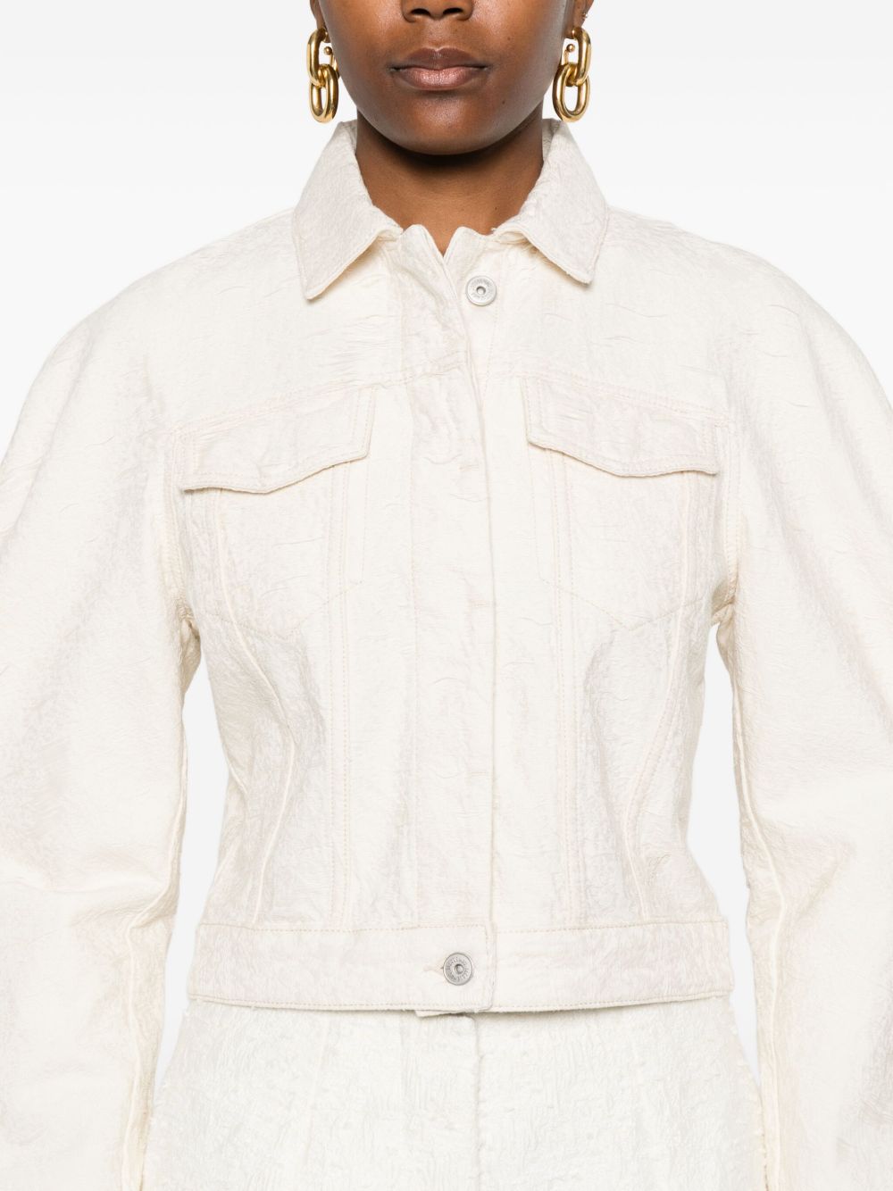 JACQUEMUS La Veste De-Nimes Cropped Off-White Denim Jacket White