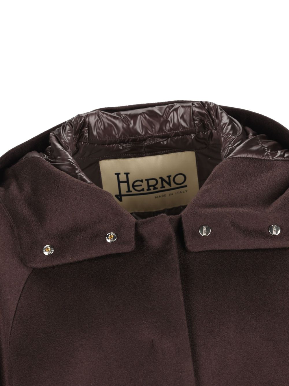 Herno Cashmere Hooded Quilted Cape Jacket Brown