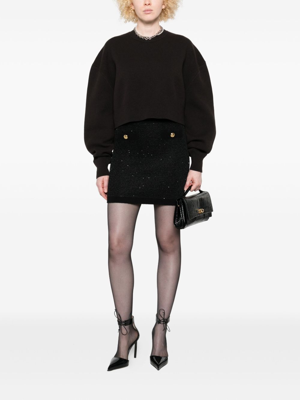 Elisabetta Franchi Wool Button-Embellished Knitted Skirt Black Black