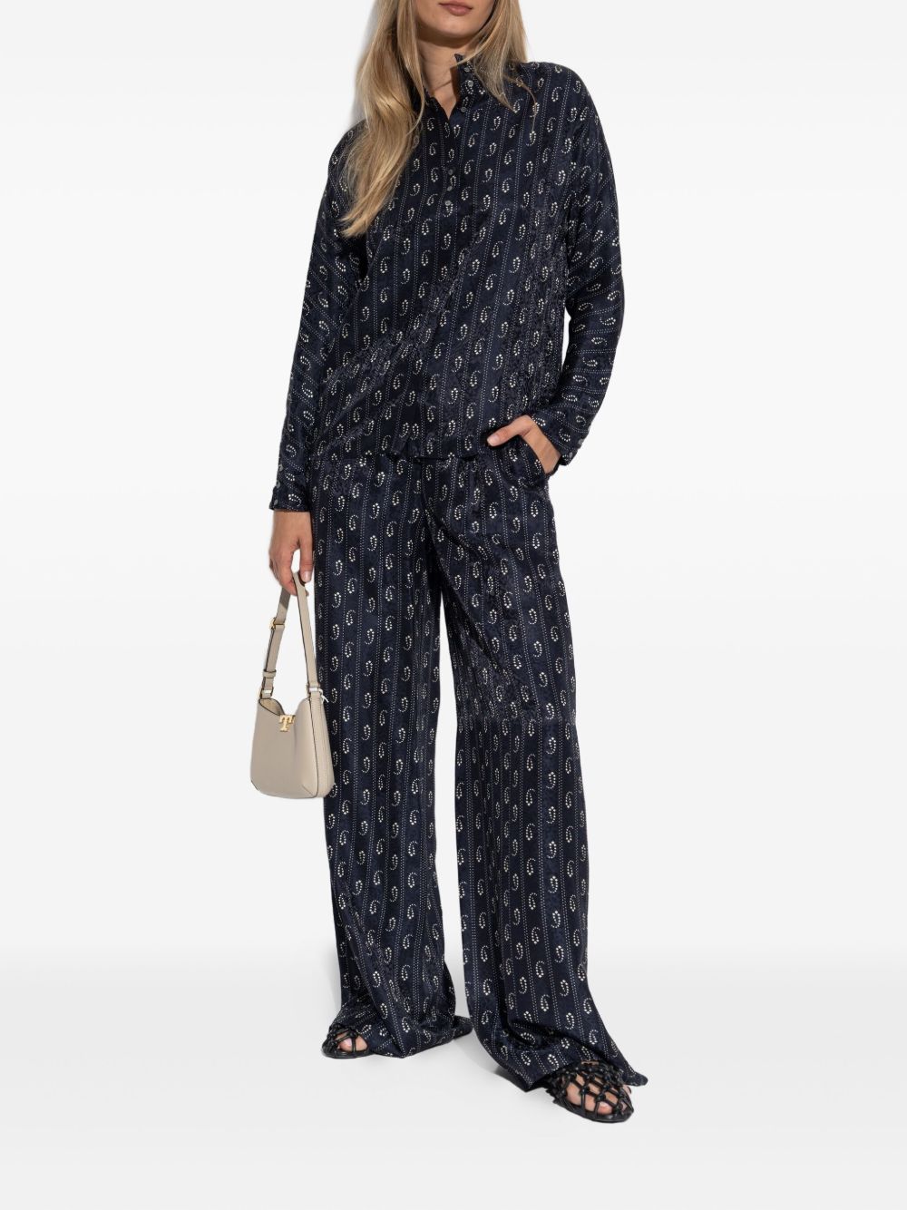 Tory Burch Paisley-Print Straight-Leg Trousers Blue