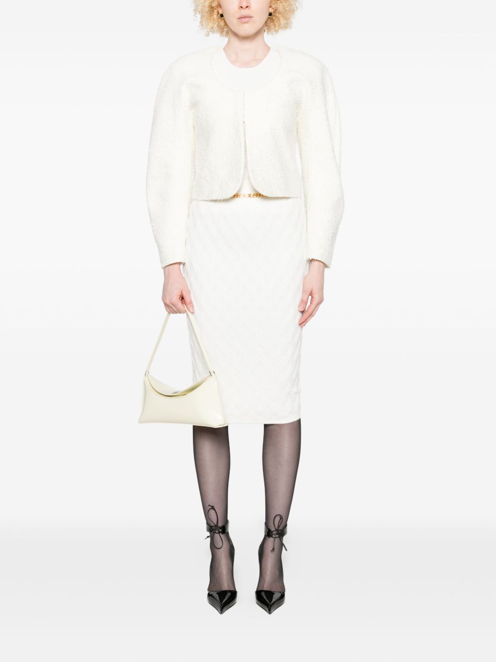 Elisabetta Franchi Knitted Midi Skirt with Chain Belt Ivory