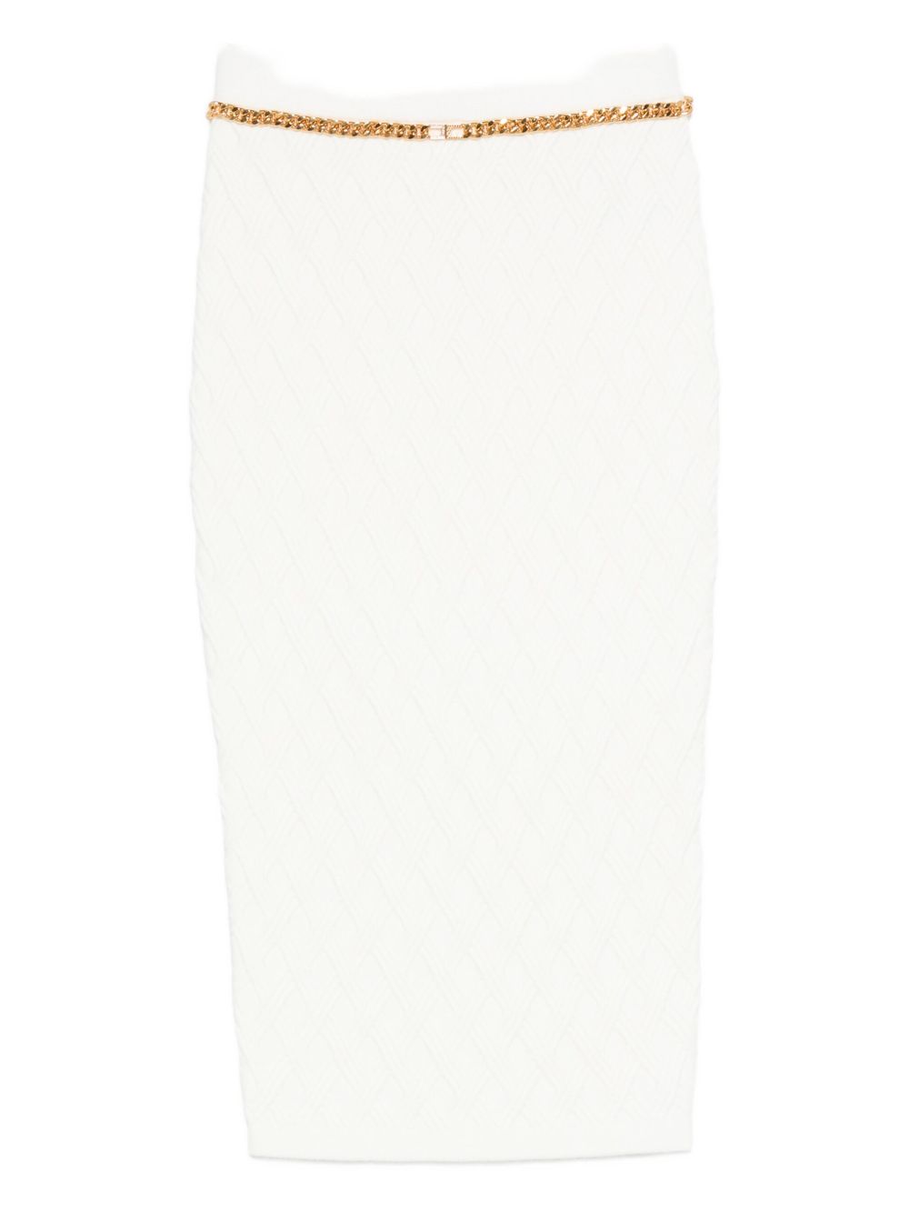 Elisabetta Franchi Knitted Midi Skirt with Chain Belt Ivory